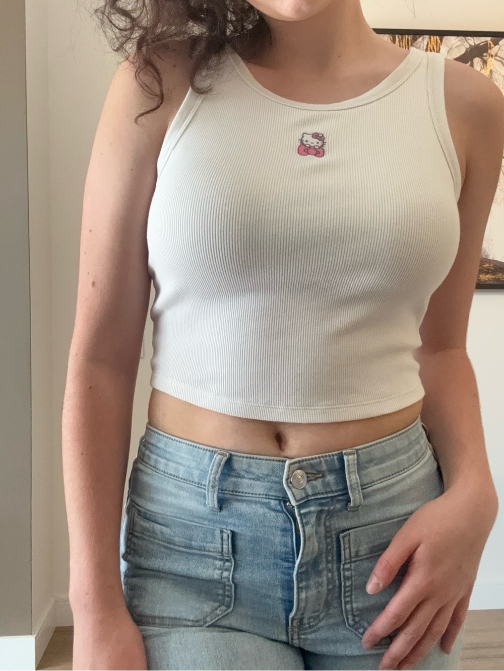 Sanrio White Ribbed Hello Kitty Cropped Tank